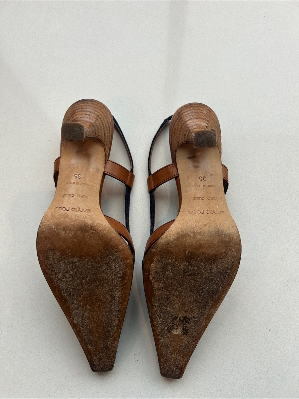 Blue Canvas and Leather Sling back heel - Picture 5 of 5